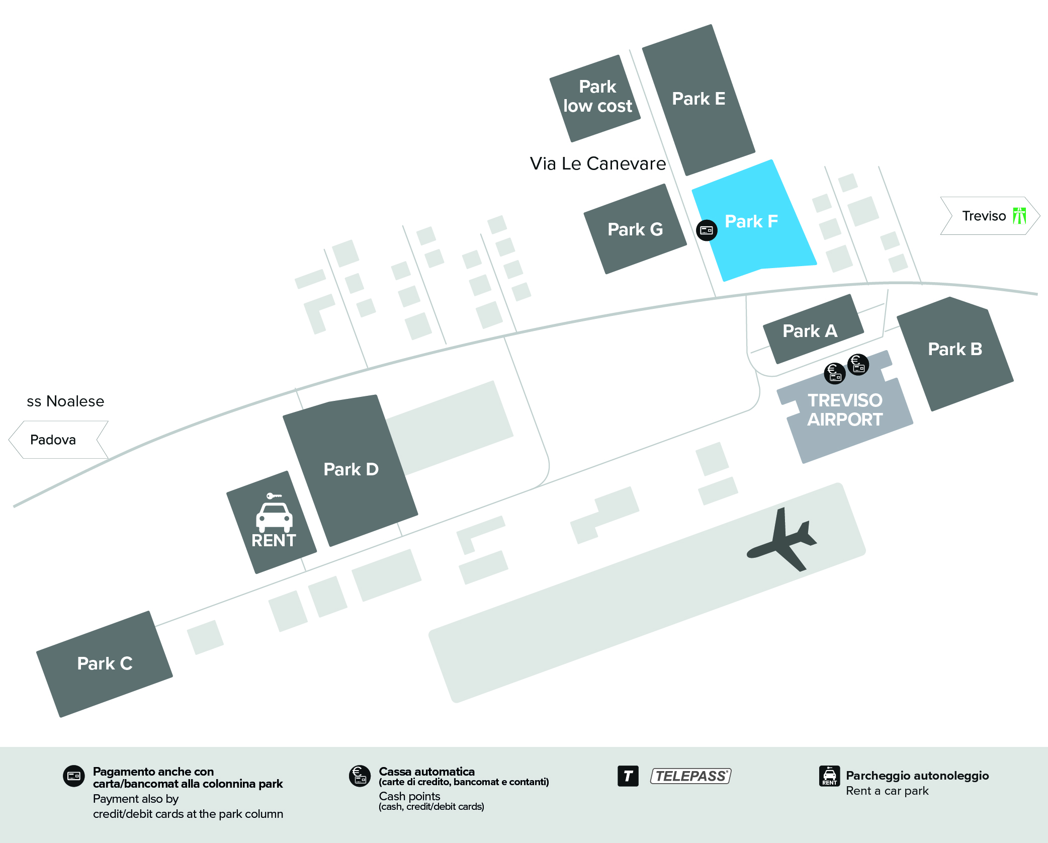 Treviso airport parking Park F map