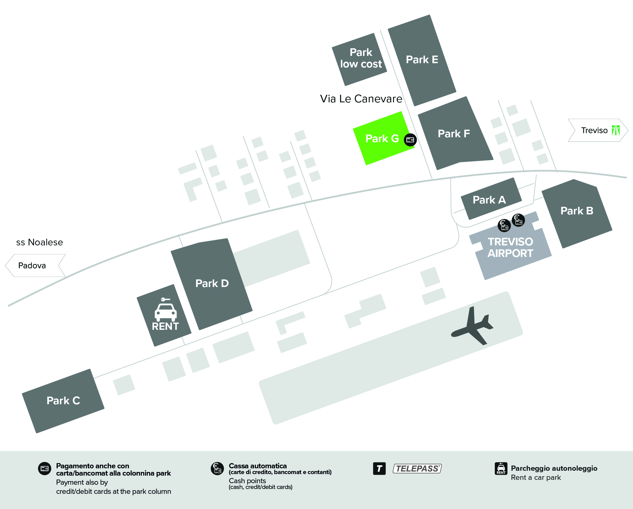 Treviso airport parking Park G map