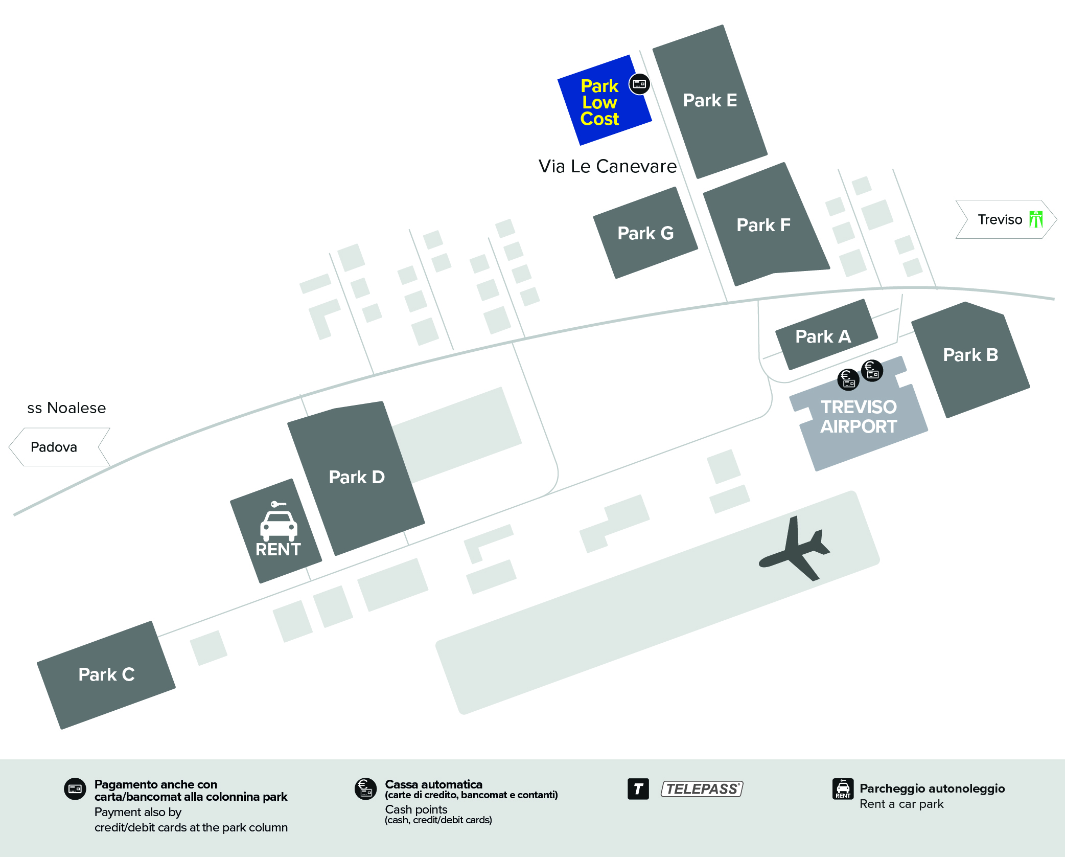 Treviso airport parking Park C map