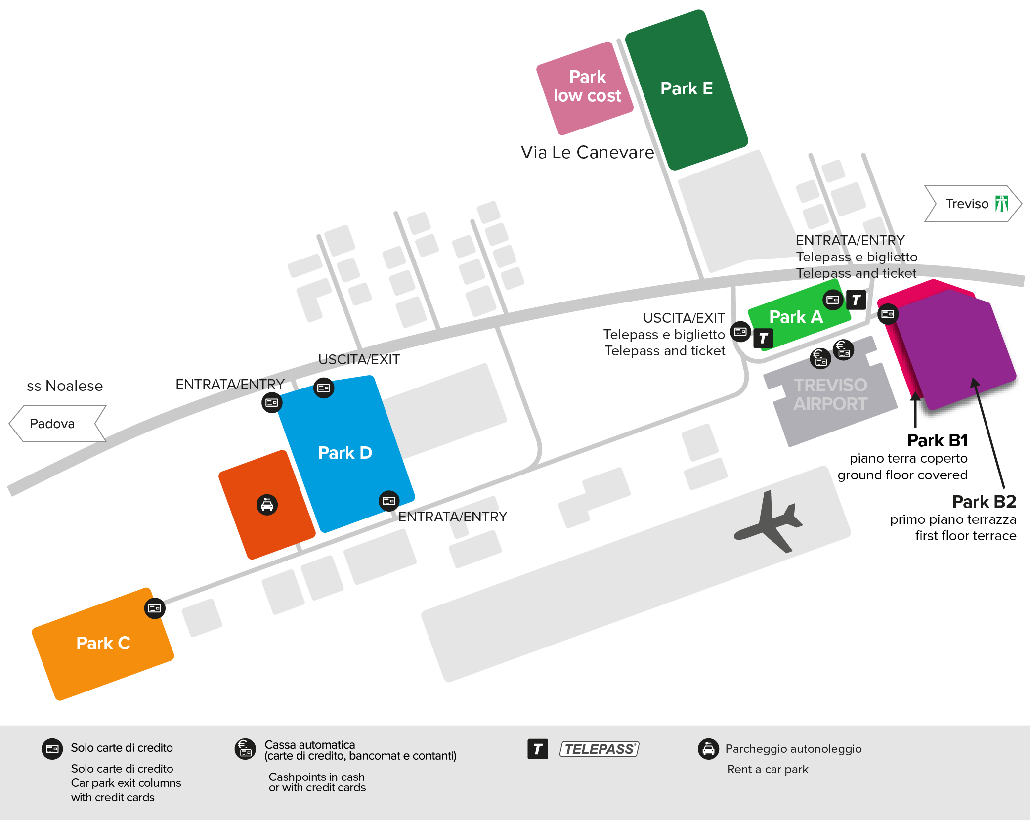 Mappa parcheggi aeroporto A. Canova Treviso